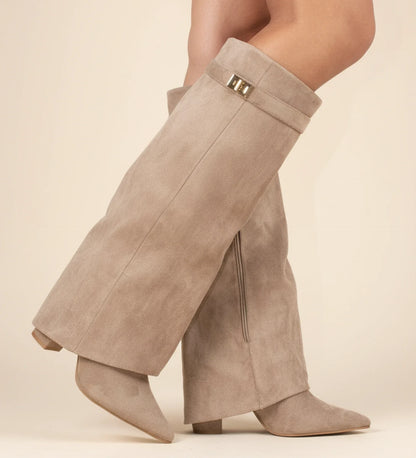 Bottes femme jusqu’au genou plissées à enfiler