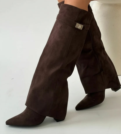 Bottes femme jusqu’au genou plissées à enfiler