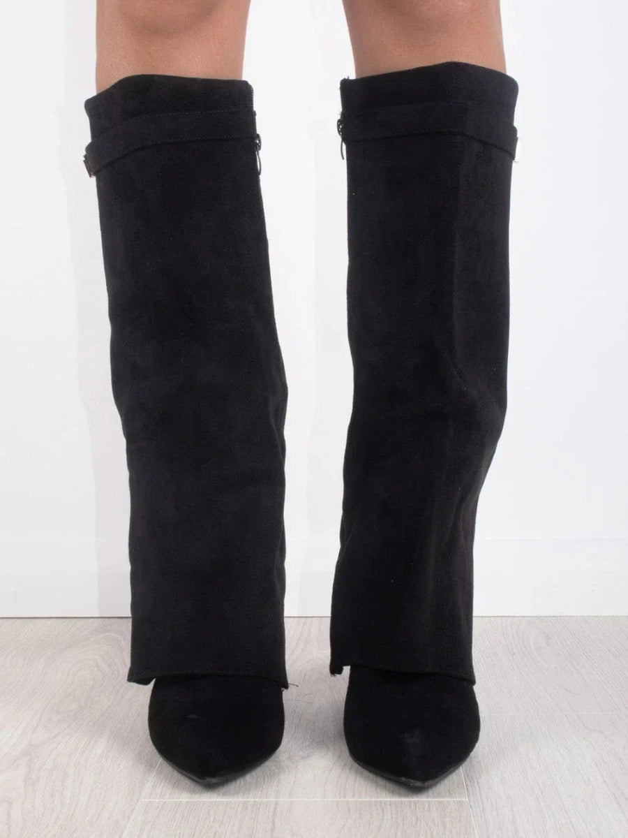 Bottes femme noires jusqu’au genou avec détails dorés