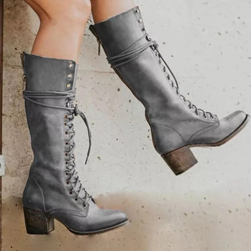 Bottes femme orthopédiques en cuir à lacets