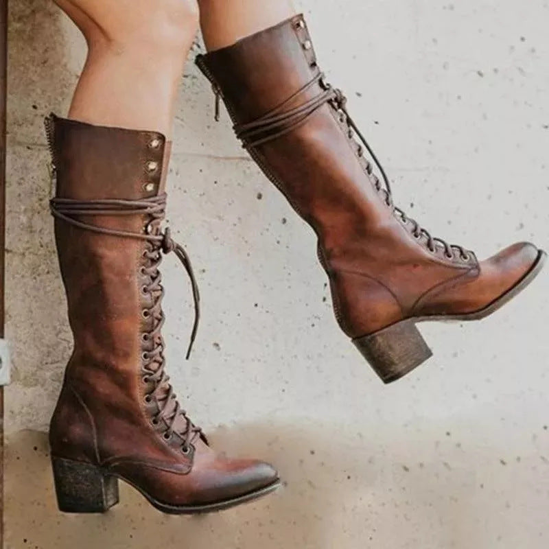 Bottes femme orthopédiques en cuir à lacets