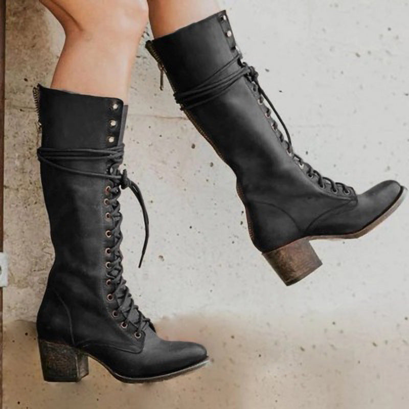 Bottes femme orthopédiques en cuir à lacets