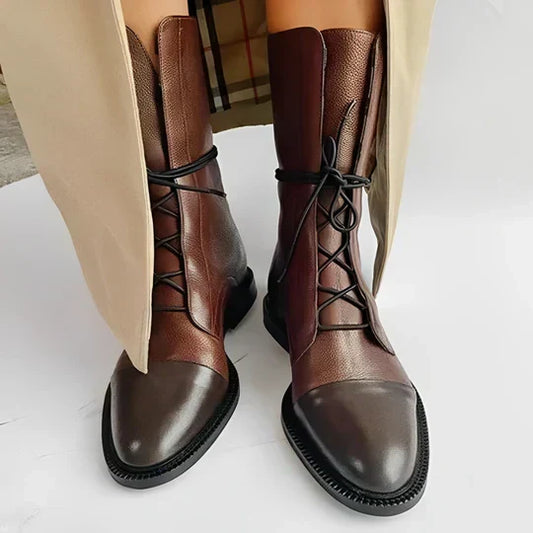 Bottes mi-mollet à lacets pour un confort élégant
