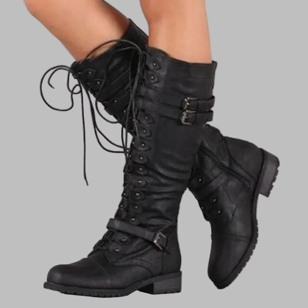 Bottes rétro à lacets à boucle pour femme