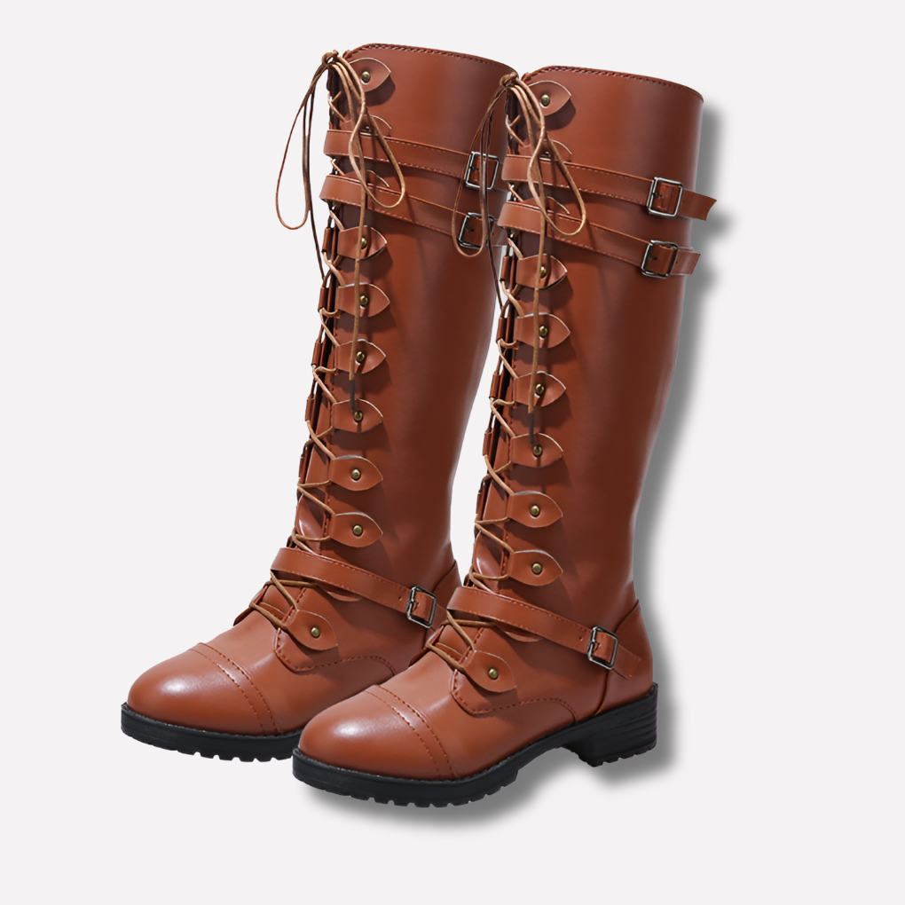 Bottes rétro à lacets à boucle pour femme