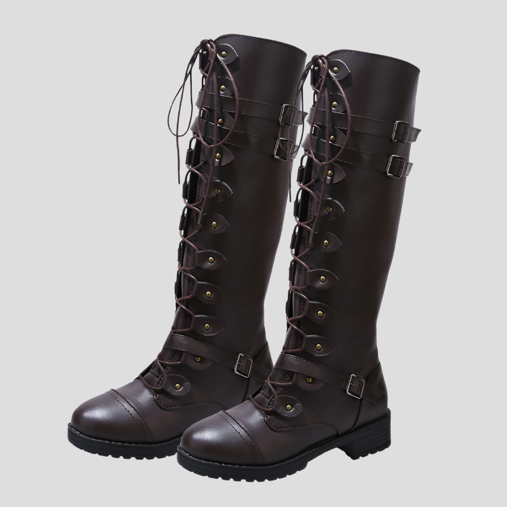 Bottes rétro à lacets à boucle pour femme