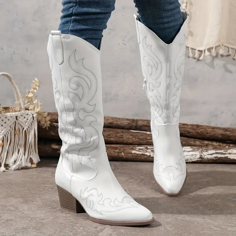 Bottes western brodées jusqu’au genou pour femme