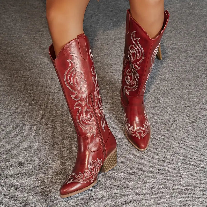 Bottes western brodées jusqu’au genou pour femme