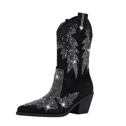 Bottes western mi-mollet à strass pour femme