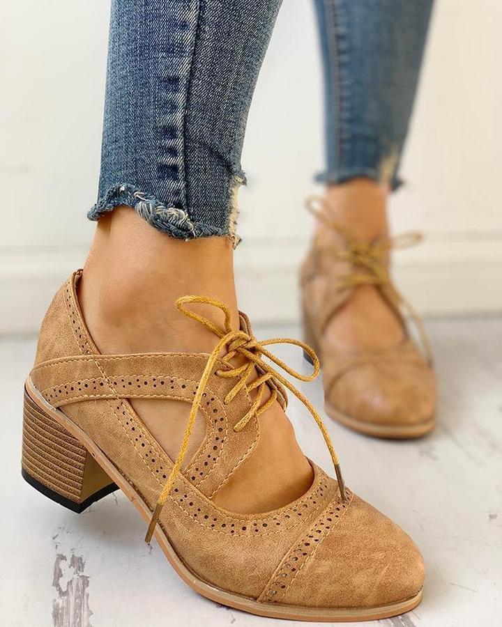 Bottines à lacets à talon bloc pour femme