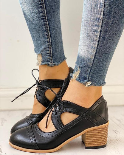 Bottines à lacets à talon bloc pour femme