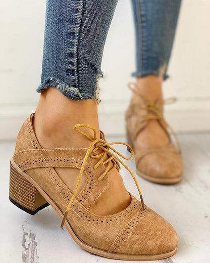 Bottines à lacets à talon bloc pour femme
