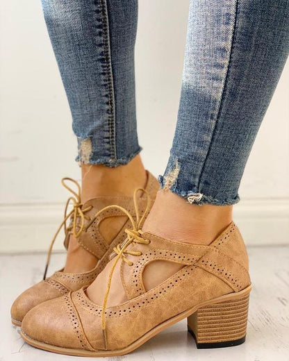 Bottines à lacets à talon bloc pour femme