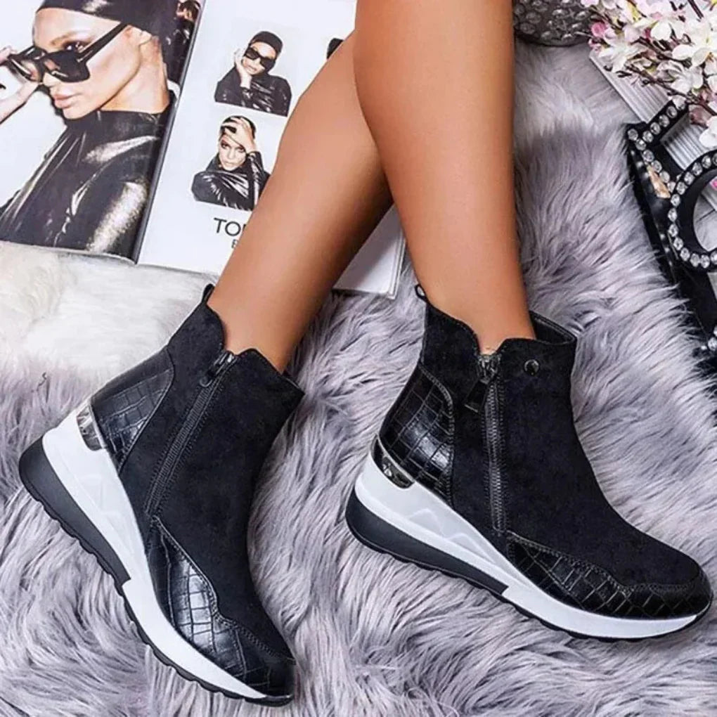Bottines compensées imperméables à zip latéral pour femme