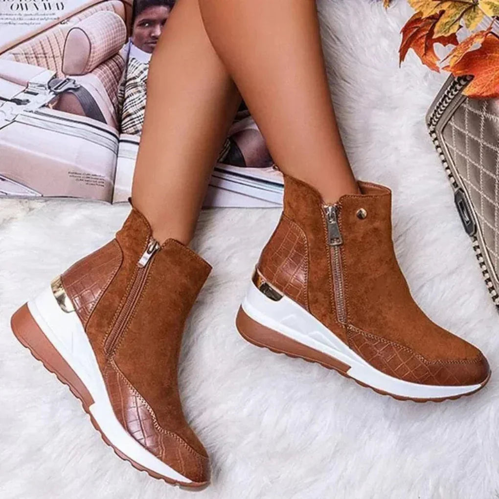 Bottines compensées imperméables à zip latéral pour femme