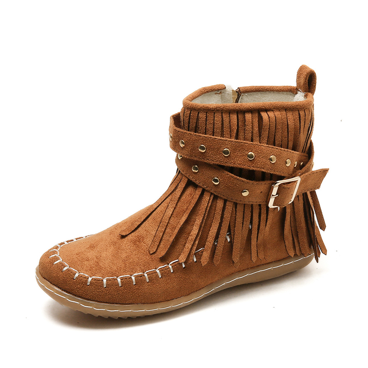 Bottines femme à franges et à boucle