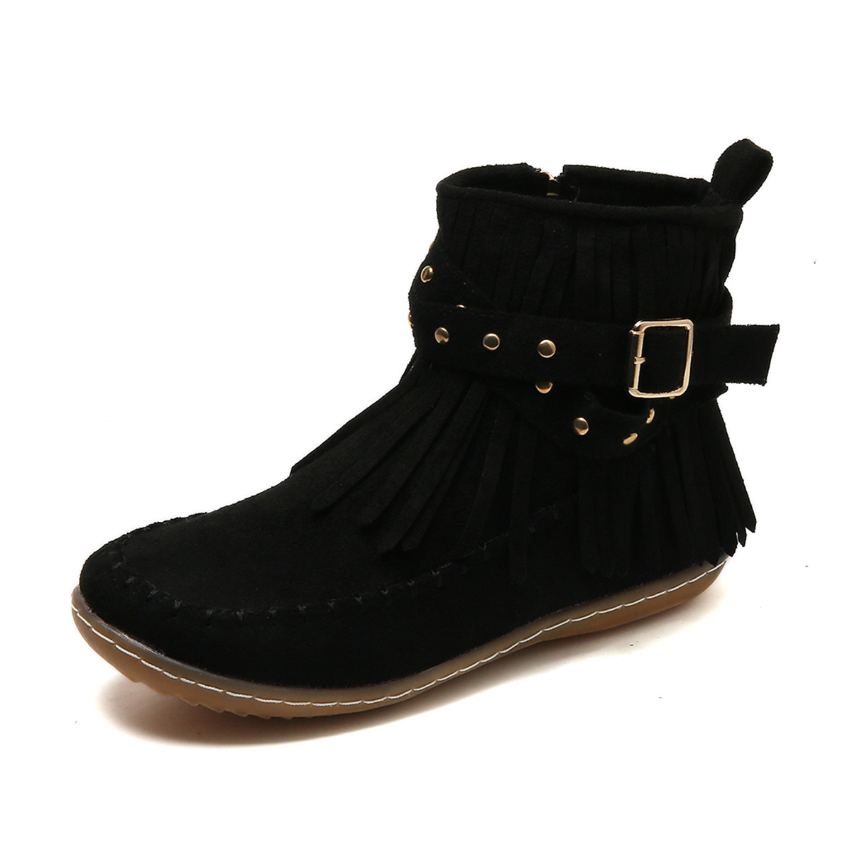 Bottines femme à franges et à boucle