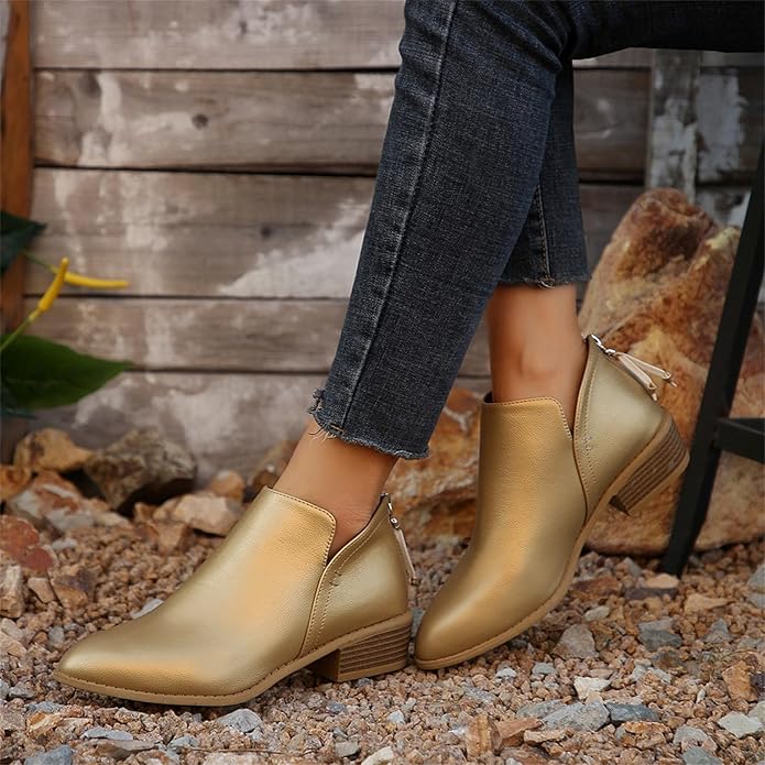Bottines femme à talon bas avec découpe en V