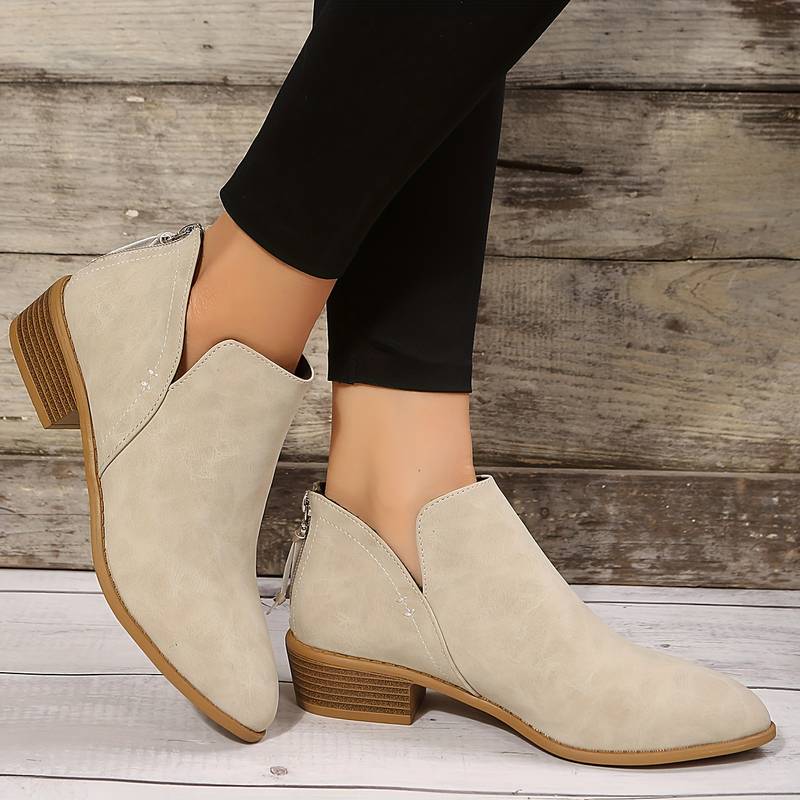 Bottines femme à talon bas avec découpe en V