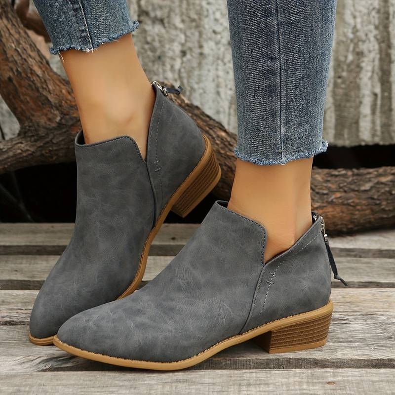 Bottines femme à talon bas avec découpe en V