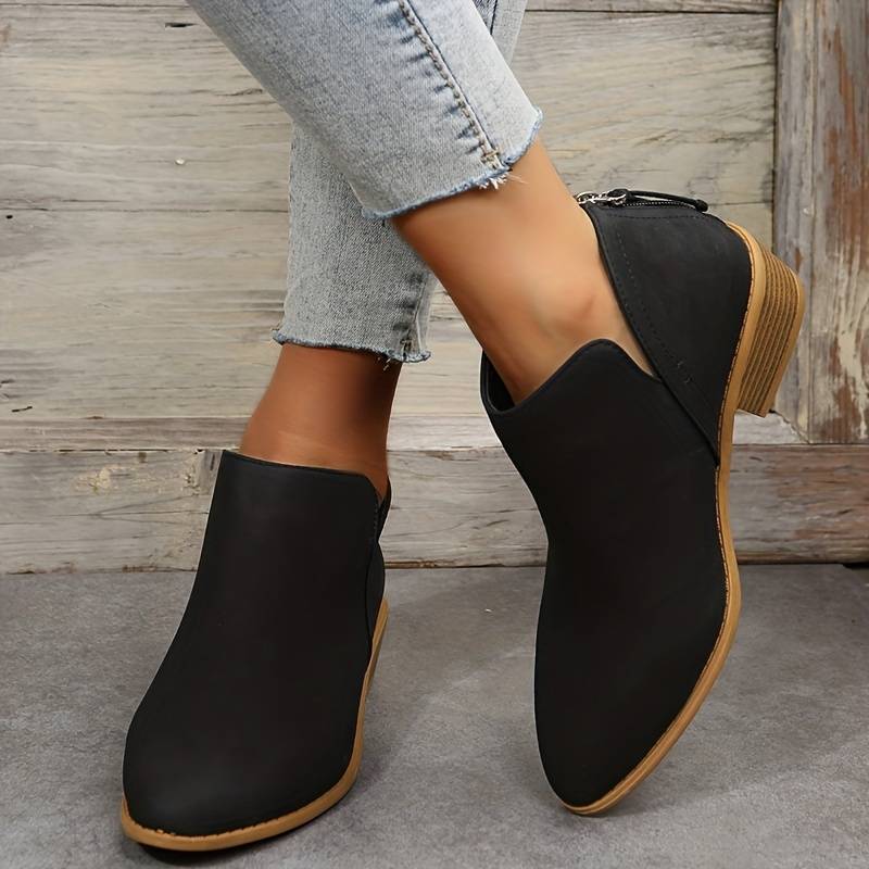 Bottines femme à talon bas avec découpe en V