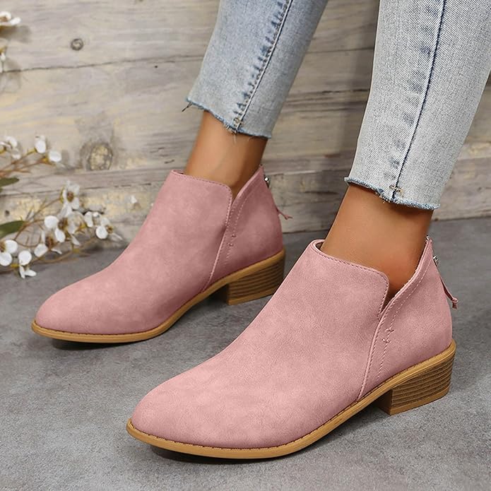 Bottines femme à talon bas avec découpe en V