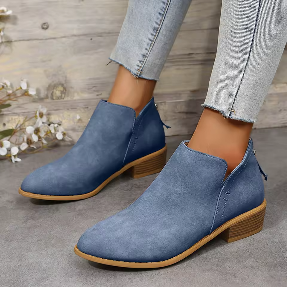 Bottines femme à talon bas avec découpe en V