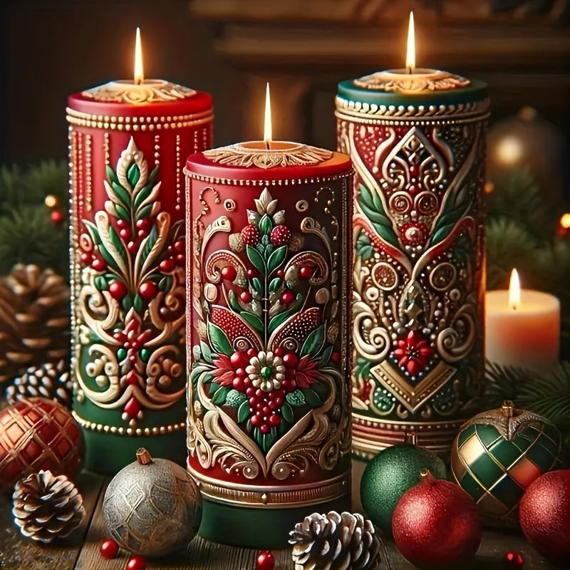 Bougie rustique de Noël pour décoration festive de cheminée