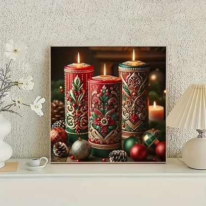 Bougie rustique de Noël pour décoration festive de cheminée