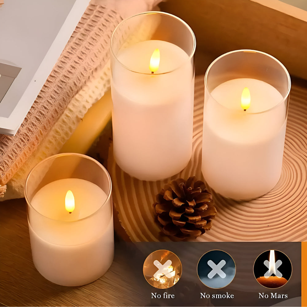 Bougies sans flamme 3D éthérées, lot de 3