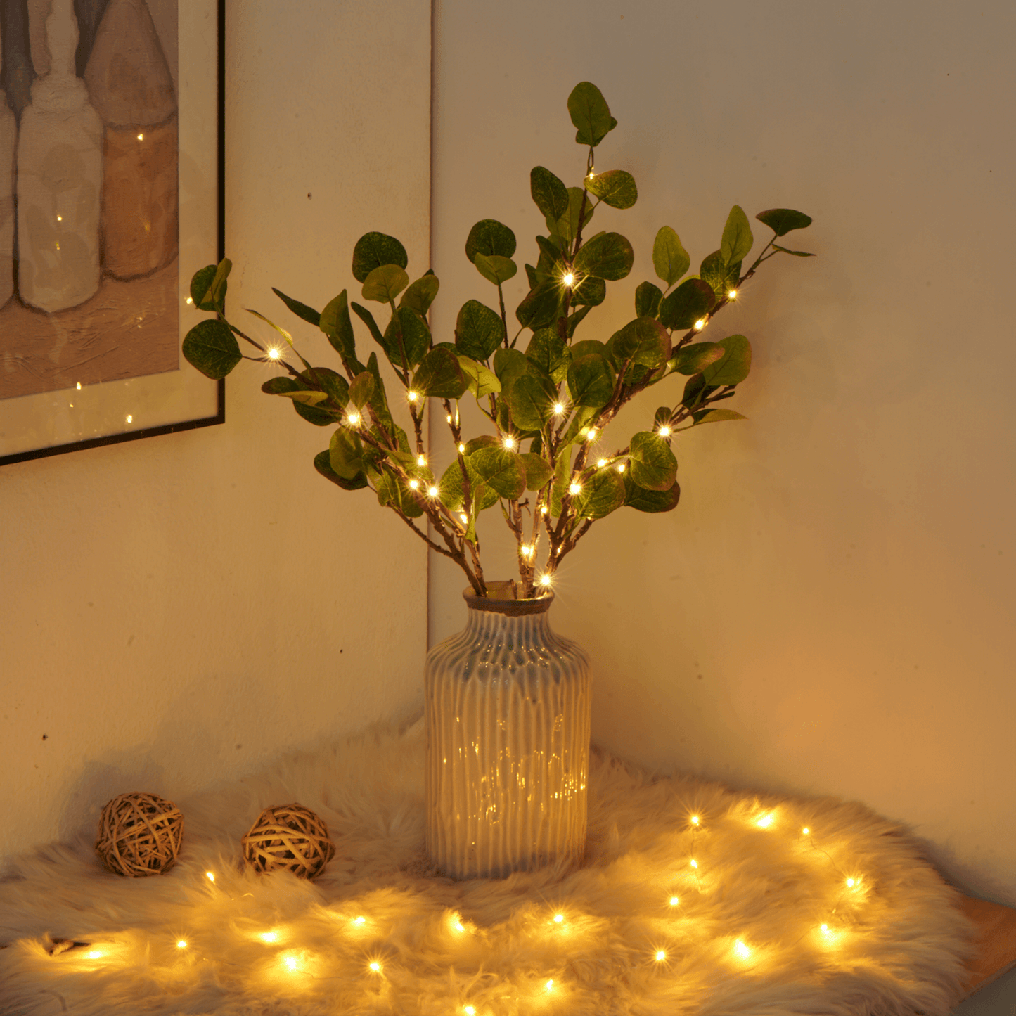 Branche d’olivier lumineuse LED 70 cm | lumière décorative blanc chaud à piles