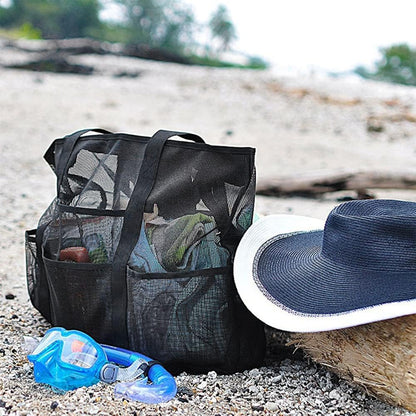 Cabas de plage en filet pliable avec 9 poches pour les journées en famille