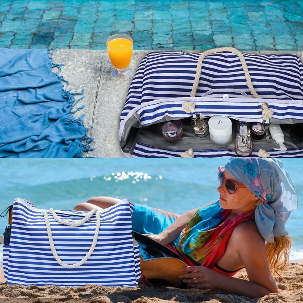 Cabas de plage imperméable, très grand format, avec pochette de voyage offerte