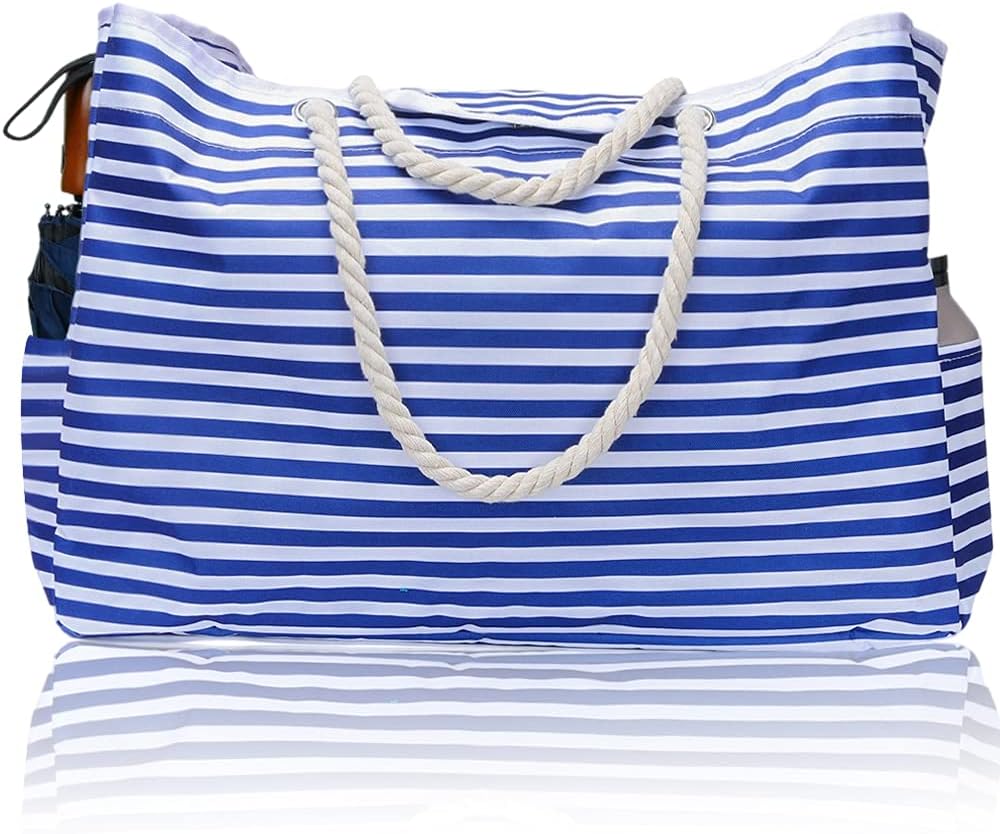 Cabas de plage imperméable, très grand format, avec pochette de voyage offerte