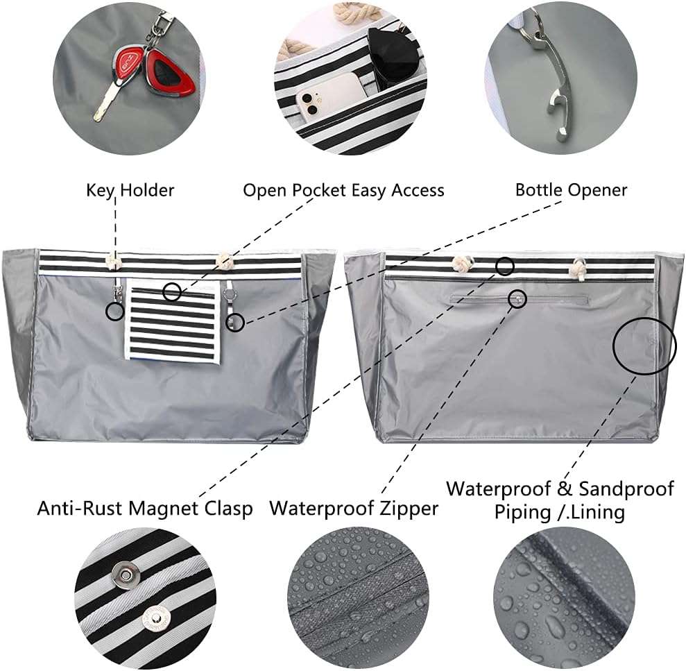 Cabas de plage imperméable, très grand format, avec pochette de voyage offerte