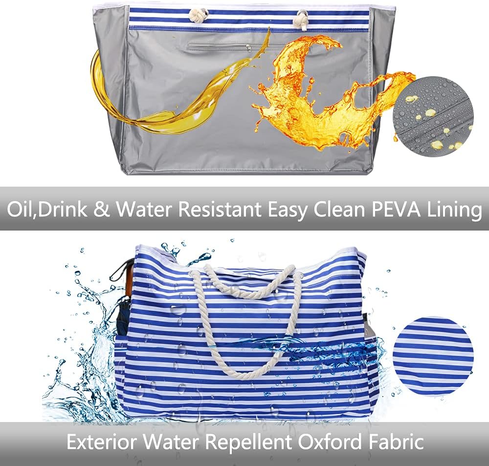 Cabas de plage imperméable, très grand format, avec pochette de voyage offerte