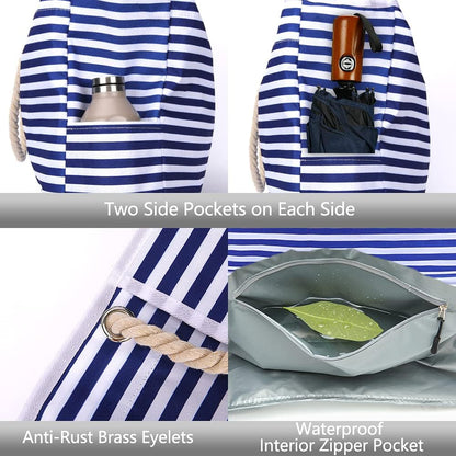 Cabas de plage imperméable, très grand format, avec pochette de voyage offerte