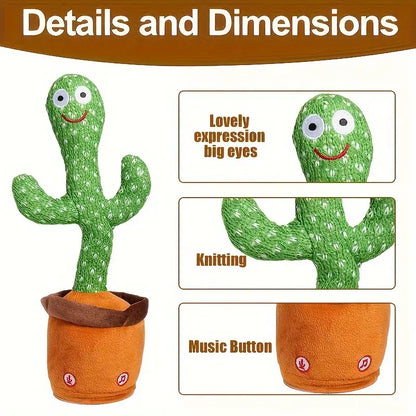 Cactus dansant interactif – chantant, parlant et fonction d’enregistrement, avec éclairage LED – cadeau parfait pour Noël