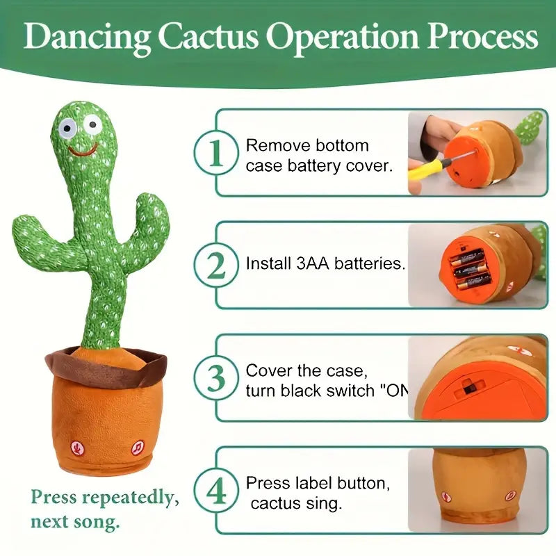 Cactus dansant interactif – chantant, parlant et fonction d’enregistrement, avec éclairage LED – cadeau parfait pour Noël