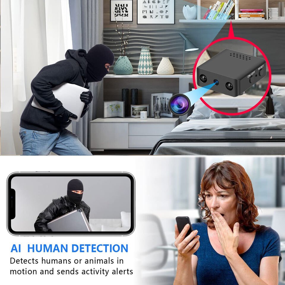 Caméra micro HD compacte Wi‑Fi avec audio et vision nocturne