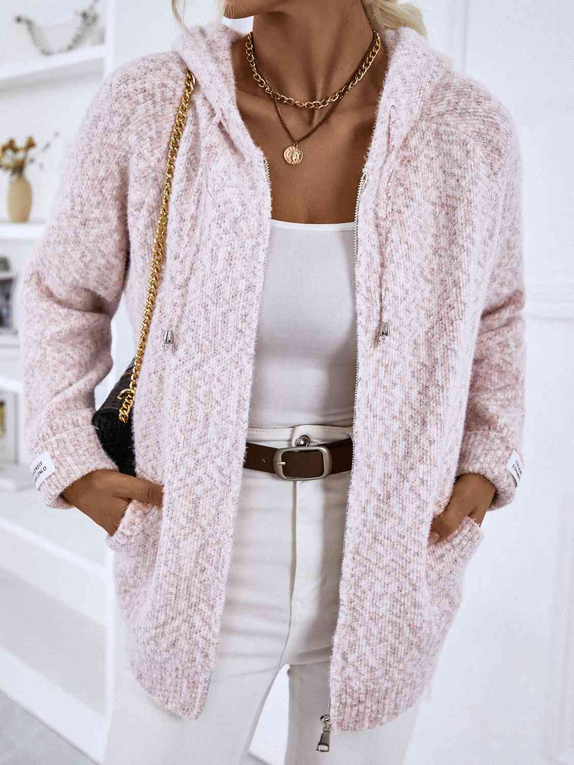 Cardigan à capuche pour femme avec poches devant