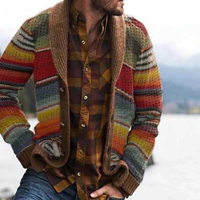 Cardigan à col châle rayé pour homme