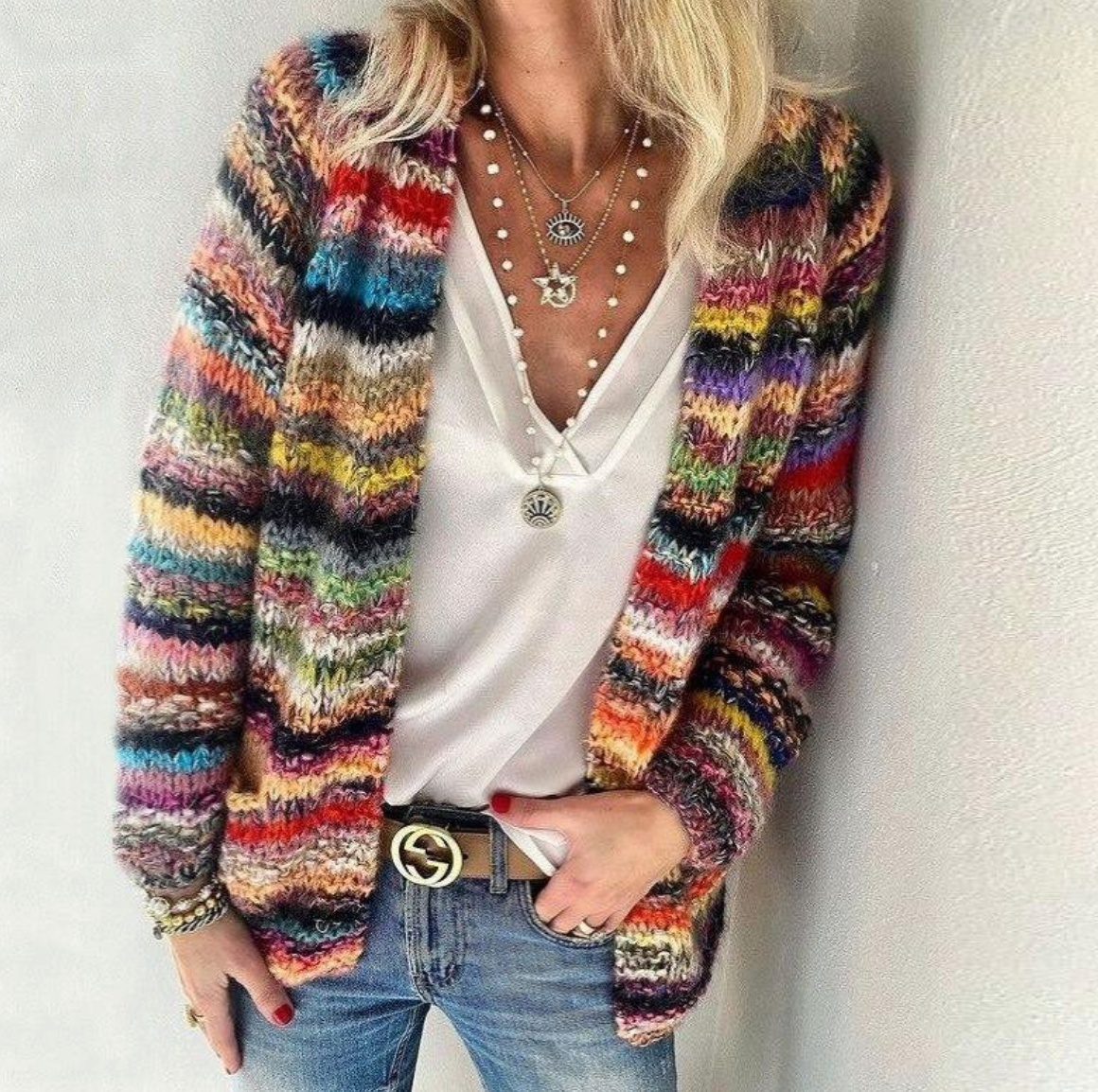Cardigan à rayures ouvert sur le devant pour femme