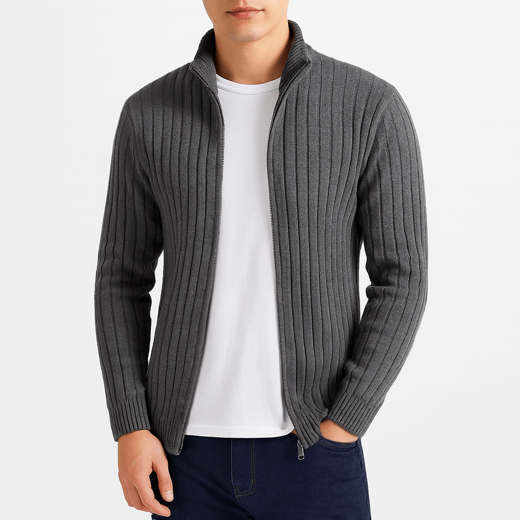Cardigan côtelé zippé pour homme