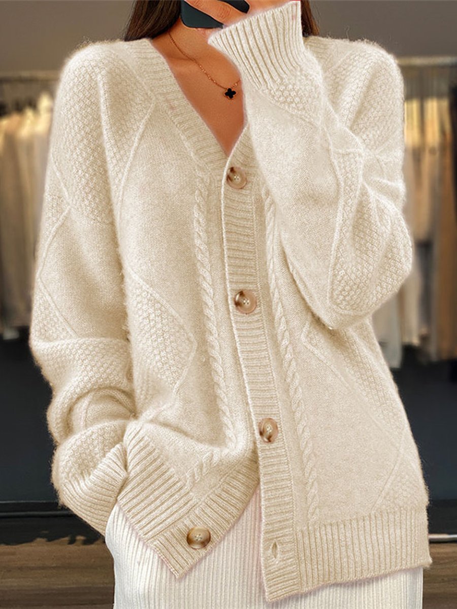 Cardigan femme à col V, maille torsadée