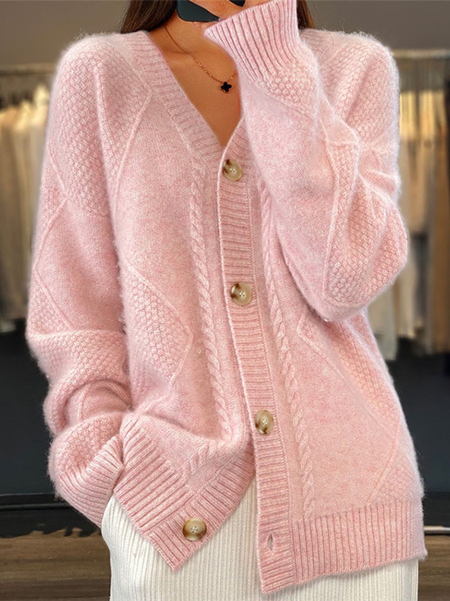 Cardigan femme à col V, maille torsadée