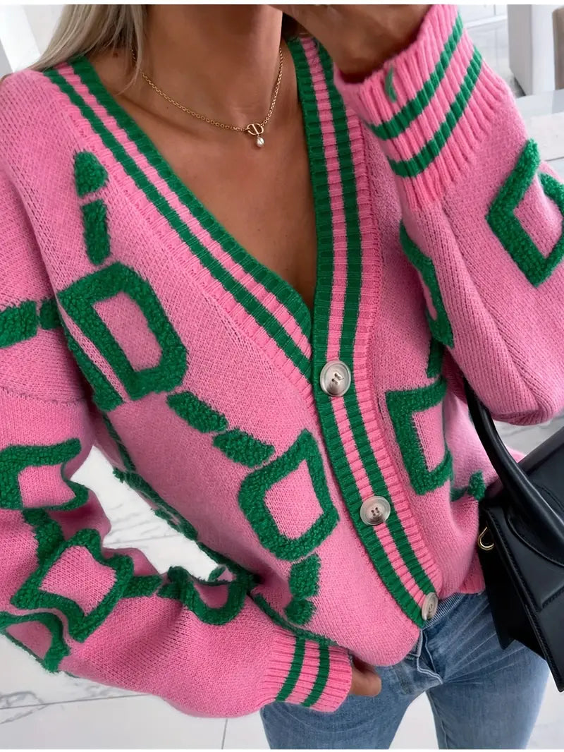 Cardigan femme boutonné à col en V, manches longues
