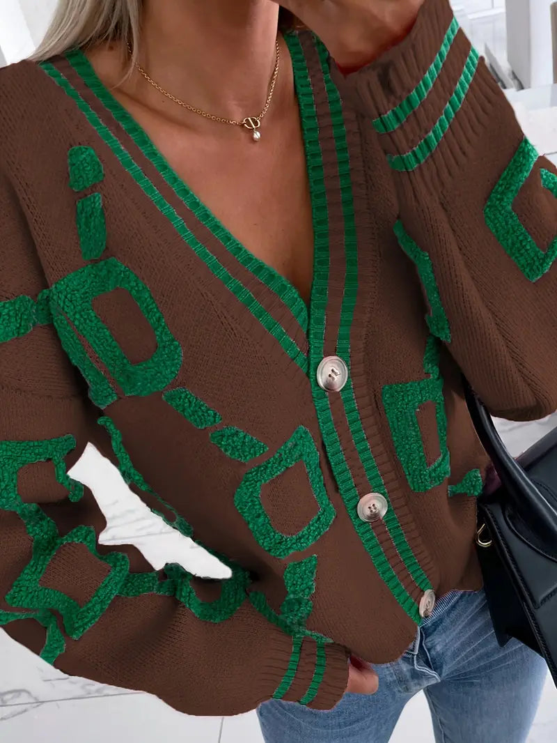 Cardigan femme boutonné à col en V, manches longues