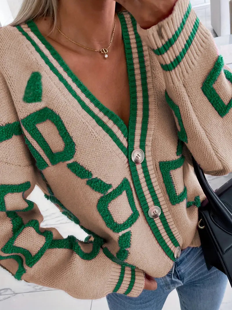 Cardigan femme boutonné à col en V, manches longues