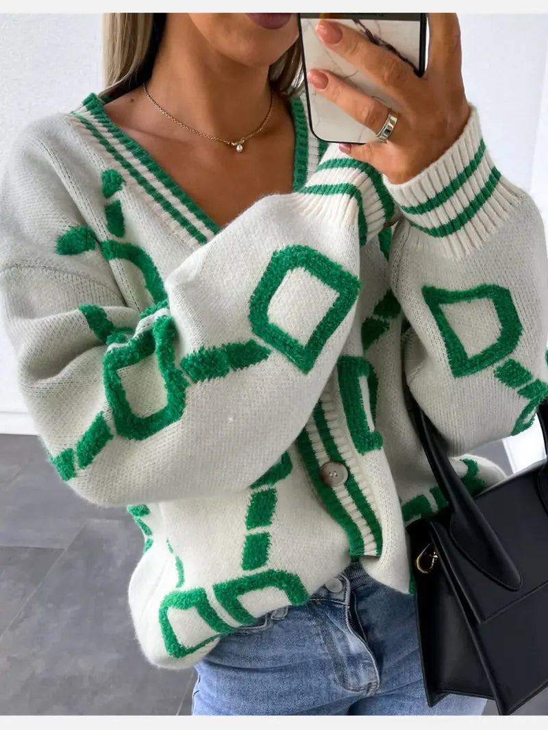 Cardigan femme boutonné à col en V, manches longues